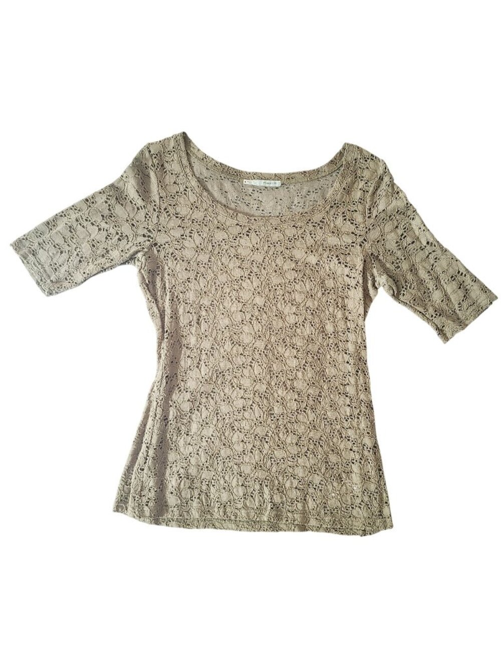 Maurices Green Lace Top Size Medium 3/4 sleeve Round Neck Guipure Venice Lace